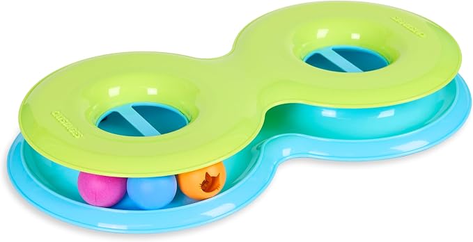 Catstages Infinity Ball Track for Cats, 3 Balls Included, 17.4" | Figure-8 Shaped Track with 2 Regular Balls + 1 Light-Up Ball, Bat & Swat Play, Compatible with Topper Toys, Cats & Kittens by Catstages