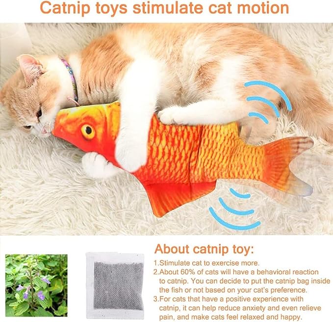 Tocirelo Cat Toys for Bored Indoor Adult Cats - Interactive Cat Toy Catnip | Catnip Kicker Toy for for Indoor Cats，Moving Kitten Kicker Self Play, 11" Electric Flopping Fish for Boredom Kitty Exercise - Image 3