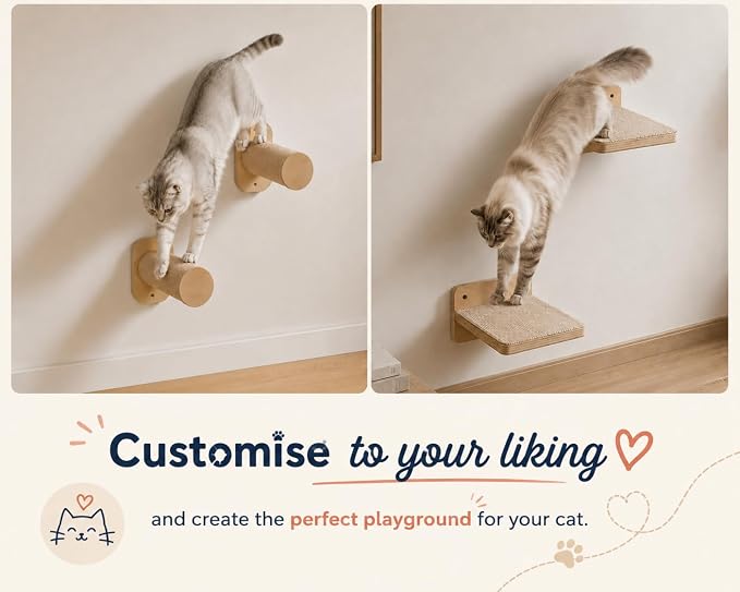 Cat Wall Shelves 6-in-1 Wall Mounted Cat Furniture with Perch & Hammock, Wooden Climbing Shelves with Scratching Post Pad, Space-Saving Climbing Tower for Indoor Cats - Image 7