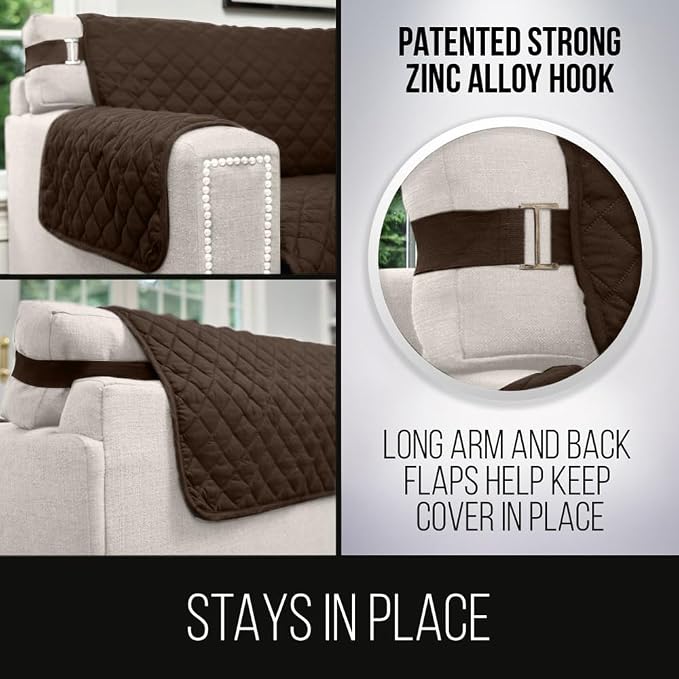 Sofa Shield® Couch Small Sofa Slip Cover with Strap, Chocolate Beige | Reversible Furniture Protector, Stain and Tear Resistant Cushion Cover, Machine Washable Slipcover for Pets, Cats 70 inch - Image 4
