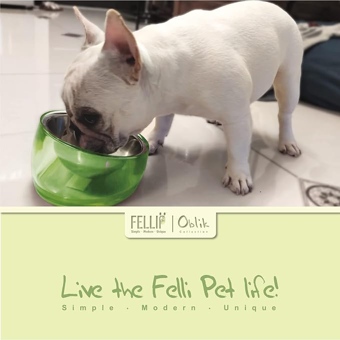 Felli Pet Oblik Acrylic Raised Dog Food Water Bowl Stainless Steel Slanted Oval Dish for Short Leg Puppy & Small Medium Pet, Elevated Tilted Metal Feeder(Jade, 1.5 Cups Oval Dish) - Image 3