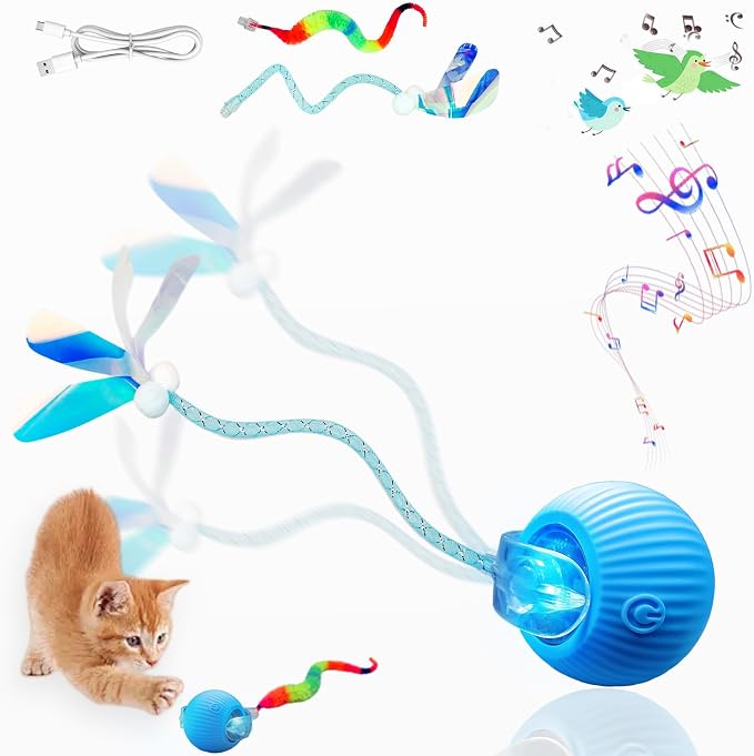 Speedy Tail 3.0 Interactive Toy Ball, 2 Tails for Cats & Dogs | cat chase toy|chirping bird cat toy|Adjustable sound level|300 mA high-capacity battery by Unknown