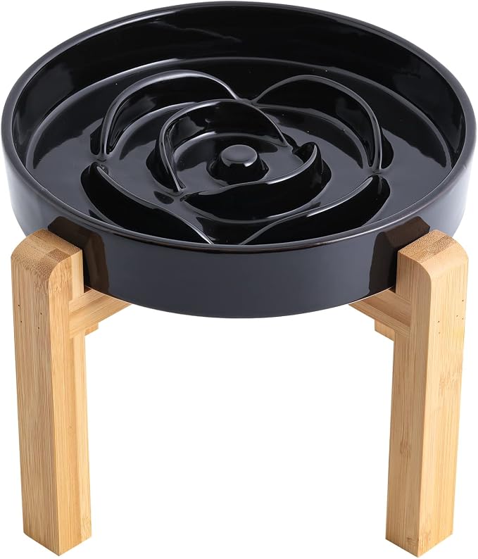 Black 8.66 in Dog Bowl Ceramic Slow Feeder for Medium Large Dogs,Elevated/Raised Slow Feeding Dog Food Water Dish Heavy Weighted,Puppy Dish for Fast Eaters,Puzzle Eating Bowl Modern Maze by PetGettingMuchHeathier