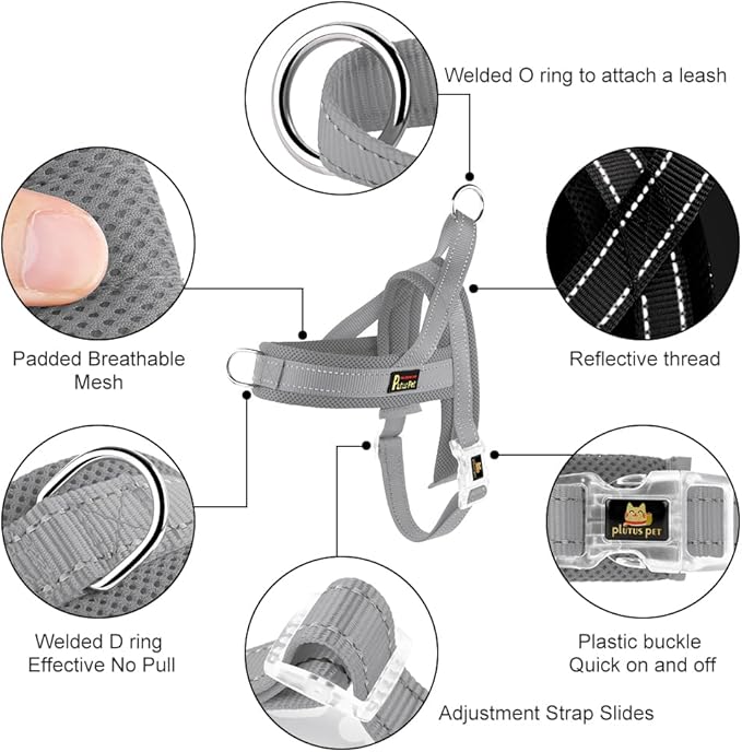 Plutus Pet No Pull Dog Harness for Large Dogs, Breathable Mesh Padded | Adjustable Reflective with Handle, Escape Proof, Quick Fit Pet Vest, Front Clip, for Training and Walking, Gray, XL - Image 2
