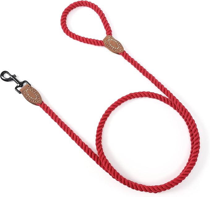 Mile High Life Dog Leash Braided Cotton Rope with Leather-Reinforced Ends | Rust-proof 360° swivel clasp, Heavy-duty for medium/large breeds. Great for weddings, daily walks (4 FT, 1/2", Red) - Image 7