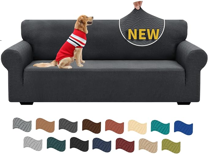 XINEAGE Stretch Jacquard Sofa Cover, Non Slip Sofa Slipcover for Dog | High-Stretch Fabric. Wear-Resistant, Pet Friendly. Easy Install & Washable for Living Rooms, Offices.Dark Gray by XINEAGE