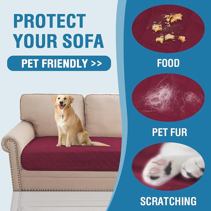 H.VERSAILTEX Couch Cover for Dogs Washable 100% Waterproof Sofa Cushion Cover Dog Bed Cover Non-Slip Pet Blanket for Sofa Cushion Protector, 35" x 62", Burgundy - Image 6