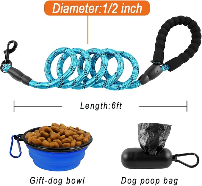 BARKBAY Dog Leashes for Large Dogs Heavy Duty Dog Leash 4/5/6 FT with Comfortable Padded Handle and Highly Reflective Threads for Medium Large Dogs Walking Training Running (6FT-1/2'',Blue) - Image 6