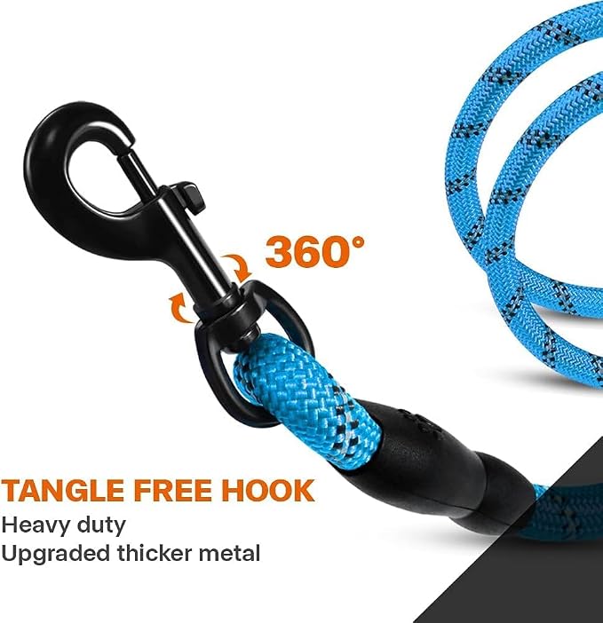 Taglory Rope Dog Leash for Small Medium Dogs, 5 FT Padded Handle, Blue | Made of Climbing Rope, Reflective for Night Walks and Training, Comfortable Grip, Anti-tangle Swivel Clip, 3/8 inch - Image 6