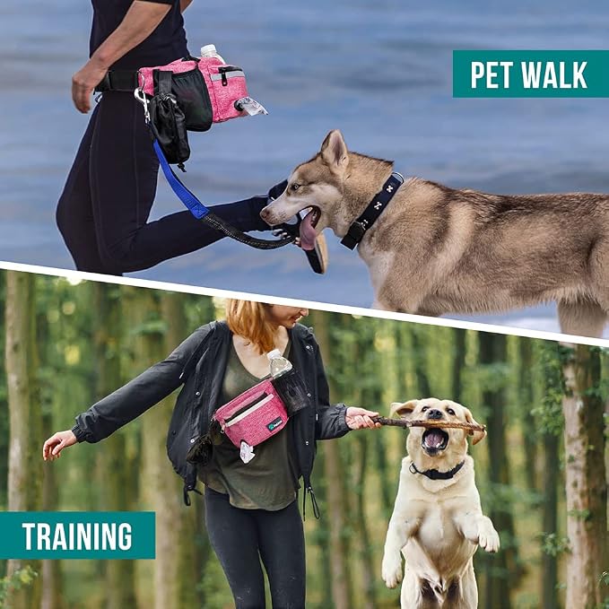 PetAmi Dog Fanny Pack, Treat Pouch for Dog Walking Training, Pink | Built in Poop Bag Dispenser, Water Bottle Holder, Collapsible Bowl, Pet Treat Waist Belt for Hiking Running Kibbles - Image 6