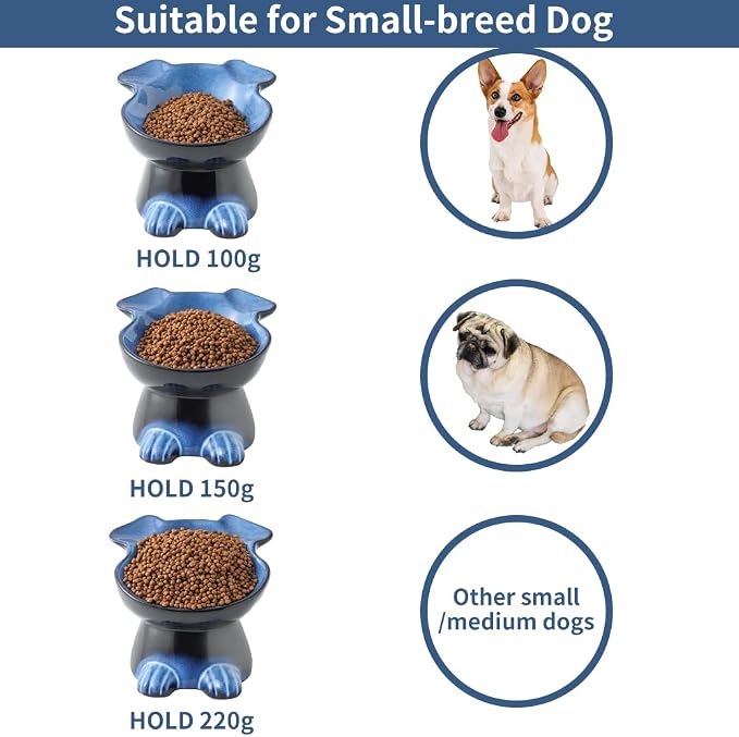 Nihow Elevated Ceramic Dog Bowls: 6.5 Inch Raised Dog Bowl for Food & Water | Food Safe Bowl for Medium/Small Size Dogs - Vivid Blue Puppy Bowls for Protecting Pet's Spine (1 PC) - Image 3