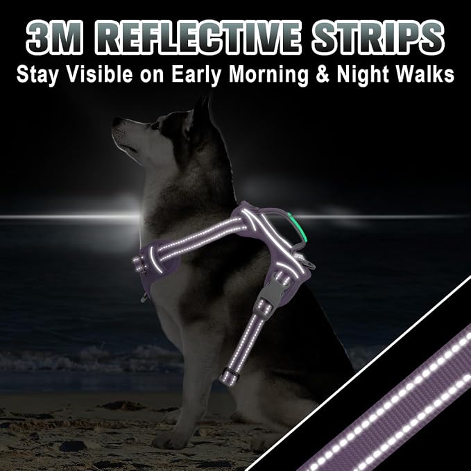 BARKBAY No Pull Dog Harness Large Reflective Dog Harness with Front Clip and Easy Control Handle for Walking Training Running with ID tag Pocket(Violet Purple,XL) - Image 7