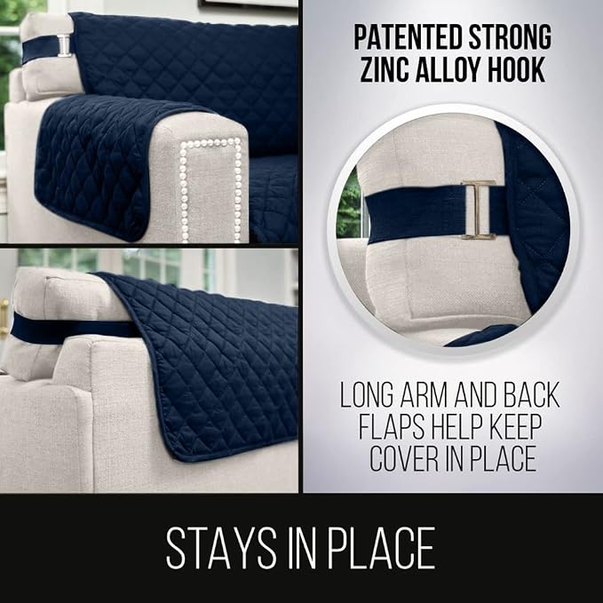 Sofa Shield® Couch Sofa Slip Cover for Dogs with Strap, Navy Sand | Reversible Furniture Protector, Stain and Tear Resistant Cushion Cover, Machine Washable Slipcover for Pets, Cats 70 inch - Image 4