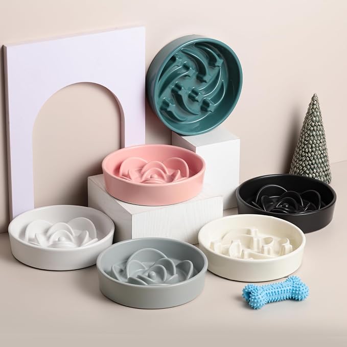 8.26 in Milk White Dog Bowl Slow Feeder Ceramic for Medium and Large Breed,Pet Feeding Dog Food Water Dish Heavy Weighted,Puppy Bowl for Fast Eaters,Puzzle Slow Eating Dish Modern Maze Meteor - Image 5