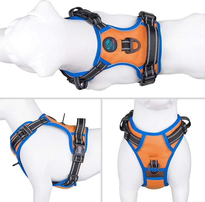 Reflective Dog Harness Large Breed Adjustable No Pull Vest | with Handle 2 Metal Rings 3 Buckles [Easy to Put on & Take off](XL,Orange) - Image 2