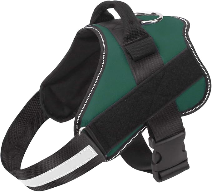 Dog Harness, No-Pull Reflective Dog Vest, Breathable Adjustable Pet Harness with Handle for Outdoor Walking - No More Pulling, Tugging or Choking (Dark Green, L) by Bolux