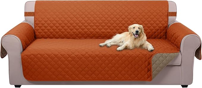 U-NICE HOME Reversible Sofa Cover Couch Cover for Dogs, Orange/Taupe | 68''Sofa Mat Washable, Pet Friendly, Elastic Straps, Water Repellent, Furniture Protector for 3 Cushion Couch by U-NICEHOME