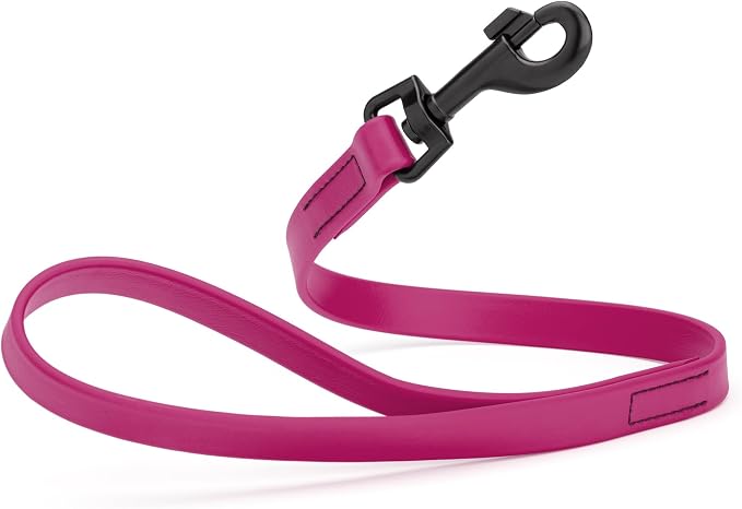 Dogline Biothane Waterproof Dog Leash Strong Coated Nylon Webbing with Black Hardware Odor-Proof Easy to Clean High Performance for Small or Large Dogs Made in USA 2 ft Lead, Magenta Pink by Dogline