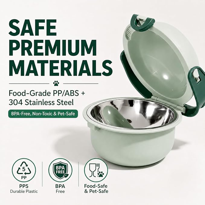 Travel Pet Bowl, Portable Dog and Cat Food & Water Bowl with Handle - Non-Slip, Easy to Clean, Made with Food Grade Plastic & 18/8 Stainless Steel for On-The-Go Pets (Sage Green) - Image 3