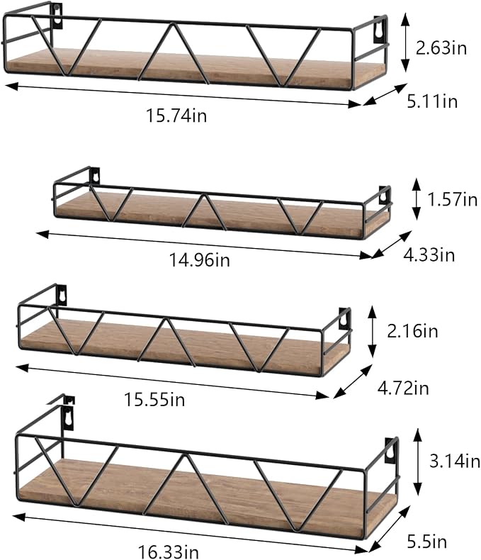 Floating Shelves Set of 4, Wood Wall Shelf, Farmhouse Shelf for Bedroom | Wall Mounted Floating Shelf for Living Room, Bedroom, Bathroom, Kitchen, Office - Image 3