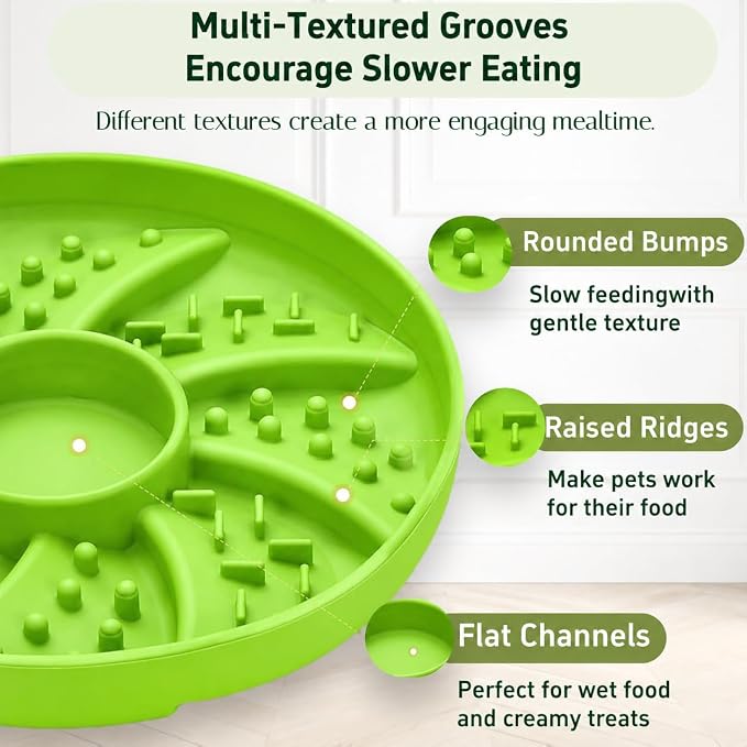 Slow Feeder Dog Bowl Silicone Suction Cup Anti Spill Dogs Cats Light Green - Image 2