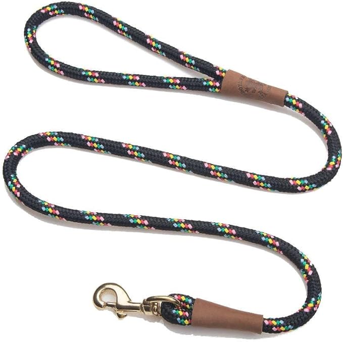 Mendota Pet Snap Leash - British-Style Braided Dog Lead, Made in The USA - Black Confetti, 1/2 in x 6 ft - for Large Breeds by MendotaPet