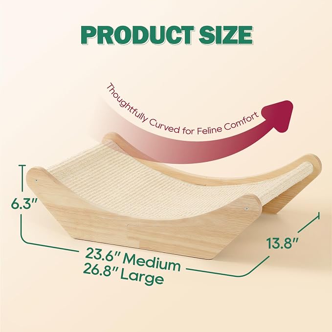 Zakkart Cat Sisal Scratching Bed Hammock, 2-in-1 Cat Scratcher & Lounging Bed, 100% Natural Sisal Mat, Solid Wood Frame, Cat Furniture Protector (Large, Natural Color) - Image 5