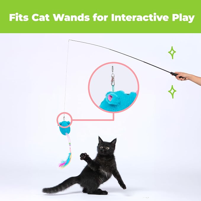 Catify Interactive Cat Toy - Squeaking Mice Set, Blue & Fuchsia | Catnip Infused, Tap to Activate Squeaks, Soft, For Indoor Kittens & Cats, Independent Play, Attaches to Wand, Pack of 2 - Image 8