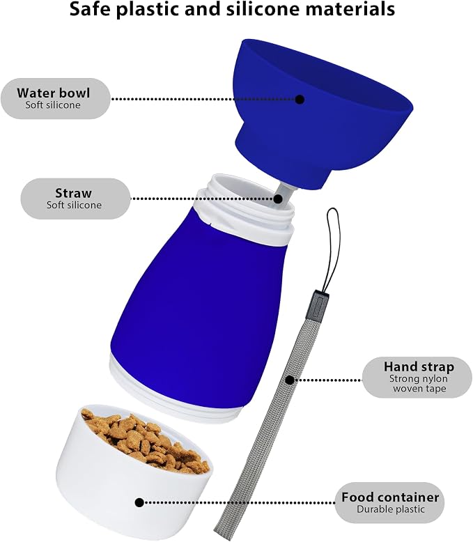 Portable Pet Water Bottle, Travel Water Food Container Blue | Silicone, Leakproof, Detachable Feeding Dish, Dog Cat, 2-in-1, Outdoors Feeding Drinking, Pet Essential, Park Outing, Beach - Image 4