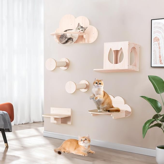 Cat Wall Furniture Set, Cats Wall Shelves Cat Wall Climber | 1 Cat Wall House and 1 Cat Wall Step Wooden Wall Mounted Cats Bed and Perches for Indoor Cats Playing, Climbing - Image 8