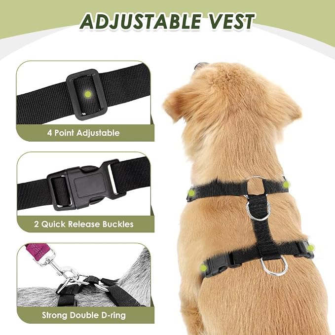Lukovee Dog Car Harness Seat Belt, Harness & Seatbelt with 2 in 1 Buckle | Adjustable Soft Breathable Mesh Harness, Reflective Elastic Reflective Tether, for Small Medium Large Dogs Pets (Rose, L) - Image 4