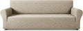 ZNSAYOTX 1 Piece Stretch Oversized Sofa Covers (91"-112"), New Plaid Couch Cover with Non-Slip Buckle for Dog Pets, Ultimate Soft Cozy Washable X-Large Sofa Slipcover Form Fit Protector, Khaki by ZNSAYOTX
