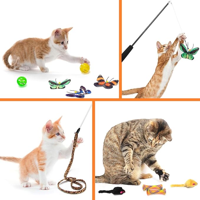 AWOOF Butterfly Cat Wand Cat Toys Set, Realistic Crinkle Catnip Butterflies Kitten Toys with Retractable Interactive Cat Wand 11 PCS Cat Toys for Indoor Cats | Butterfly Cat Toys Set, Crinkle Catnip Butterflies Kitten Toys with Retractable Interactive ... - Image 5