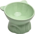 Elevated Cat Food Bowl,9 Oz Ceramic Raised and Tilted Water Bowl,Anti Vomiting and Protect Pets Spines Dishes for Fat Faced Cat, Indoor Cats,Kitten,Small Dog (Green) by BUYNEED
