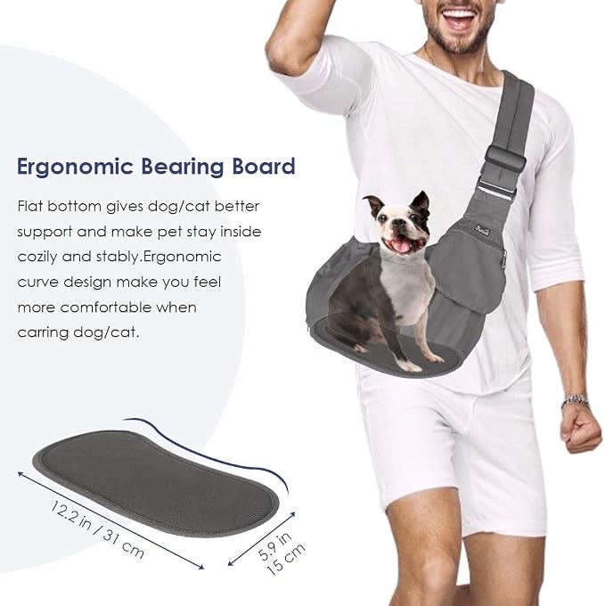 Lukovee Pet Sling, Small Pet Carrier, Hard Bottom Support & Safety Hook | Adjustable Drawstring Opening, Comfortable Padded Shoulder Strap, Zipper Pocket, Dog Slings Purse for Small Dog Cat (Grey) - Image 2