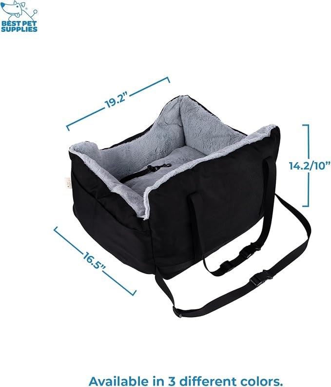 Best Pet Supplies Elevated Dog Car Seat for Small Dogs, Booster Seat with Safety Tether & Storage, Washable Travel Pet Seat for Front or Back Seat, Up to 25 lbs - Black - 21 x 20 x 14 - Image 3