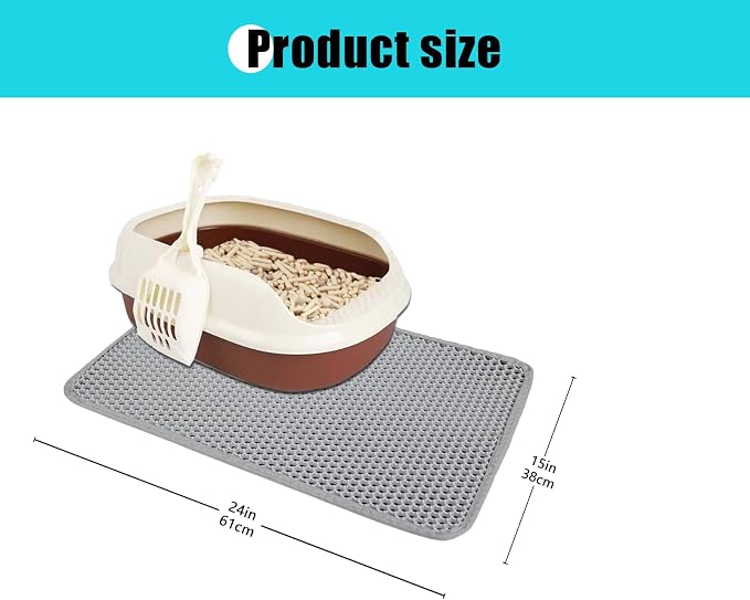 Cat Litter Mat 22"x14.5", Double Layer Waterproof Litterbox Mat, Gray | Non-slip backing, washable for easy cleanup, traps stray litter with waterproof honeycomb large grid that is urine-proof. - Image 5