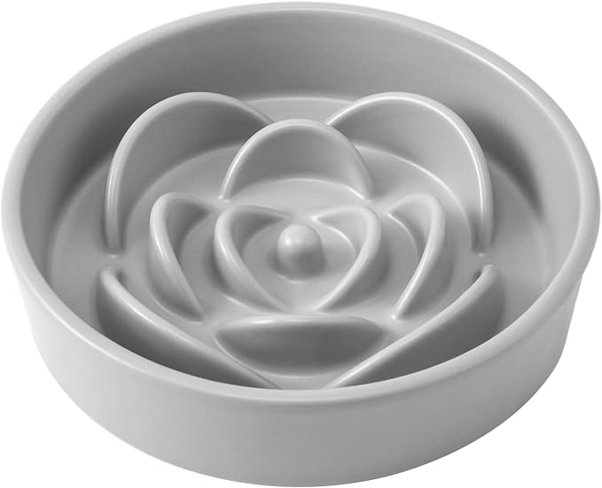 8.25'' Ceramic Slow Feeder Dog Bowls - Petal Shape Modern Dog Food Dish for Medium and Large Breeds, Puzzle Maze Bowl to Slow Down Eating, Anti-Gulping, Dishwasher & Microwave Safe, Grey by Welloyed