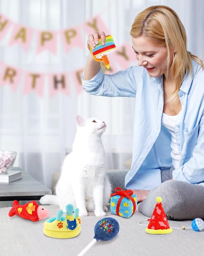 CiyvoLyeen Plush Birthday Catnip Toys for Indoor Cats 6 Pack | Interactive Birthday Cake Cat Chew Toys, Boredom Relief, Soft Durable Plush with Catnip, Funny Gift for Cat Lovers & Kitten - Image 8