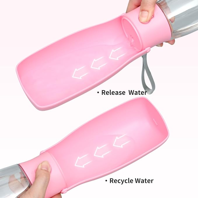Portable Dog Water Bottle 19oz Pink | Foldable pet water dispenser, food grade plastic, ease to use for outdoor walking, hiking, travel - Image 4