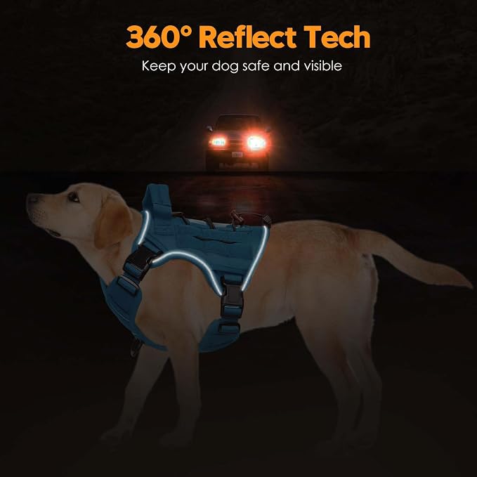 Heavy-Duty Tactical Dog Harness for Large Dogs, No Pull Adjustable Reflective Pet Vest with Molle System, K9 Military-Grade Control for Service Training, Outdoor & 10+ Breeds, Blue, Medium - Image 5