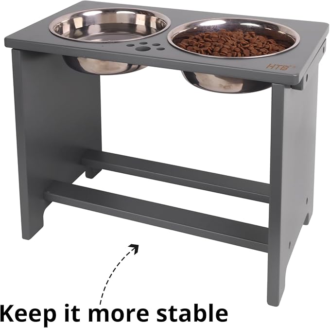 HTB Elevated Dog Bowl Stand with 2 Stainless Steel Bowls-14 H X-Large Grey | Raised Dog Bowl Stand, 14"tall, 48 Oz Bowls, for Large Sized Dogs, Pet-safe, Solid Bamboo - Image 4