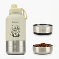 34oz Dog Water Bottle, Stainless Steel Dog Water Bottle Dispenser with Detachable Food & Water Bowls, Keeps Water Hot/Cold, for Walking, Hiking, Camping(Cream) by Pawccoli