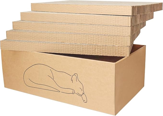 5 Packs in 1 Cat Scratch Pad with Box for Indoor Cats, Larger-Sized Durable Recyclable and Reversible Cardboard Cat Scratching Pad for Rest and Play by KiddingPets