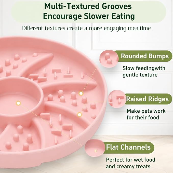 Slow Feeder Dog Bowl Silicone Suction Cup Anti Spill Dogs Cats | strong suction base prevents sliding, extends mealtime, reduces anxiety, textured surface, dishwasher safe - Image 2