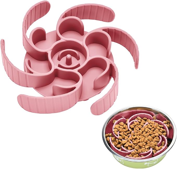 Slow Feeder Dog Bowls Insert,Third Generation upgradedSuper Firm Eating Bowl（Cuttable） for Large Breed and Medium Small Size Compatible with Regular Elevated Metal Glass Dog Bowl (Pink) by Unknown