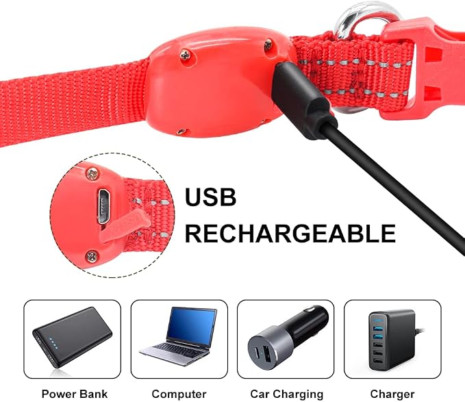 Light Up Dog Collar for Small Dogs, LED Dog Collar Rechargeable Safety Dog Lights, Fully Adjustable Glow in The Dark Puppy Collars for Night Walking & Camping (X-Small, Red) - Image 3