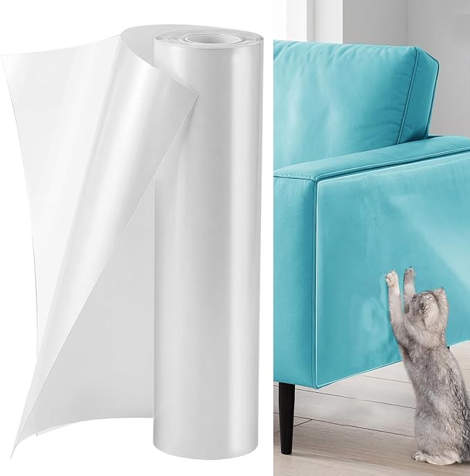 SenseYo Anti Cat Scratch Furniture Protector 118" x 12" Sticky Couch Protector Pet Scratching Deterrent Tape from Cat Dog Claws for Sofa Corners Walls Doors Bed by SenseYo