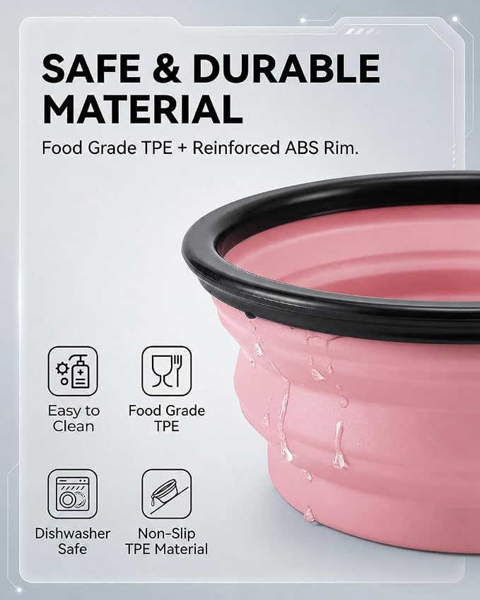 Collapsible Dog Bowls, 2 Pack Sturdy Portable Dog Water Bowls | Wear-Resistant TPE, Anti-Dust Foldable Travel Dog & Cat Bowls for Camping Walking Hiking with Carabiners - Image 5