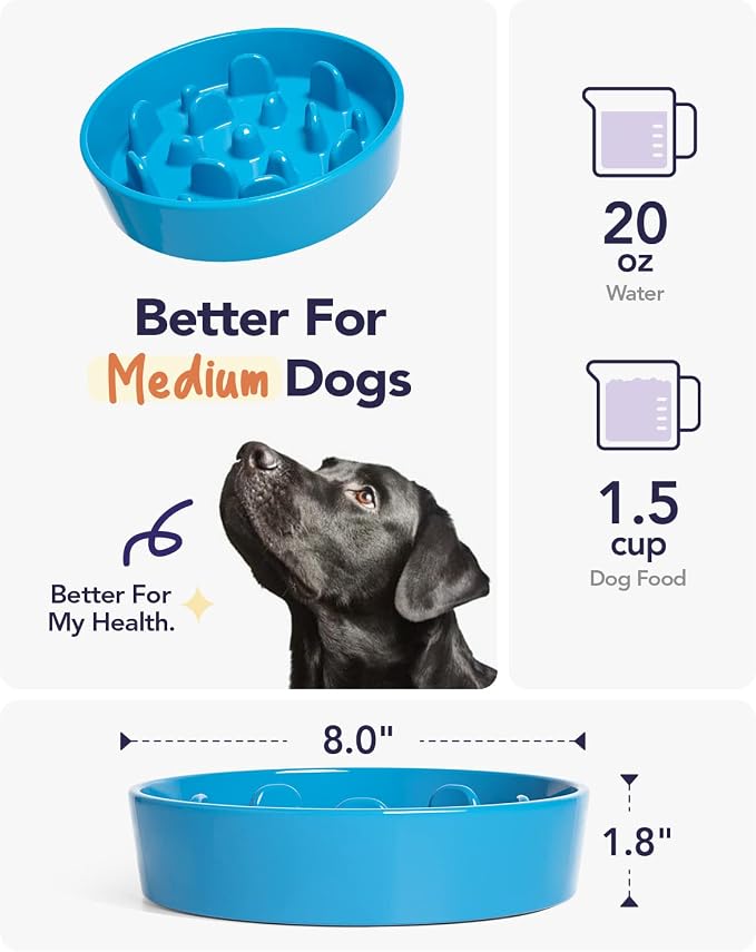 LE TAUCI Dog Bowls Slow Feeder Ceramic, 1.5 Cup Slow Feeding Bowl for Small and Medium Breed, Puzzle Dog Food Bowl for Fast Eater, Vortex Blue - Image 5